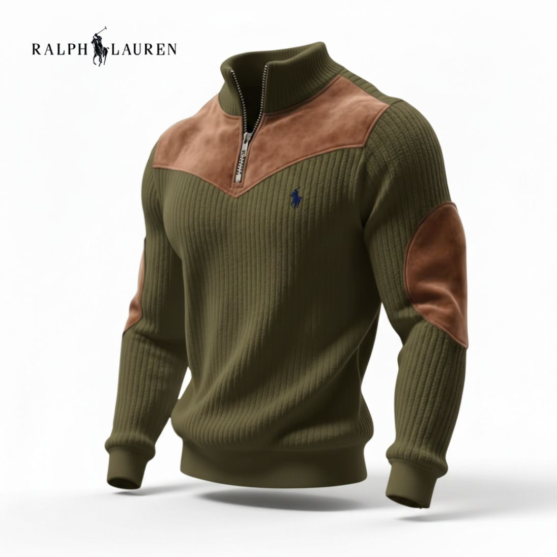 RALPH LAUREN – Pull demi-zip en maille côtelée