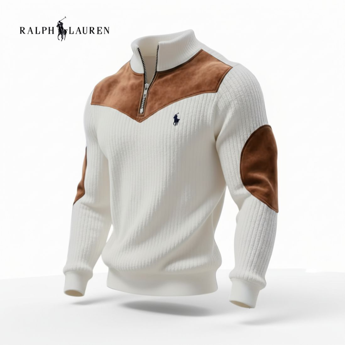 RALPH LAUREN – Pull demi-zip en maille côtelée